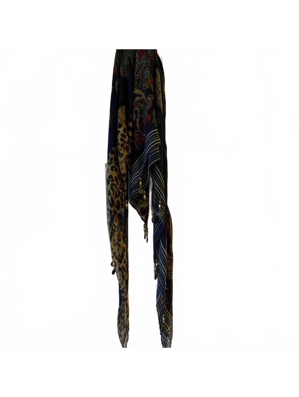 Multicolor Paisley Leopard Print Scarf Lightweight Statement Wrap OS Boho